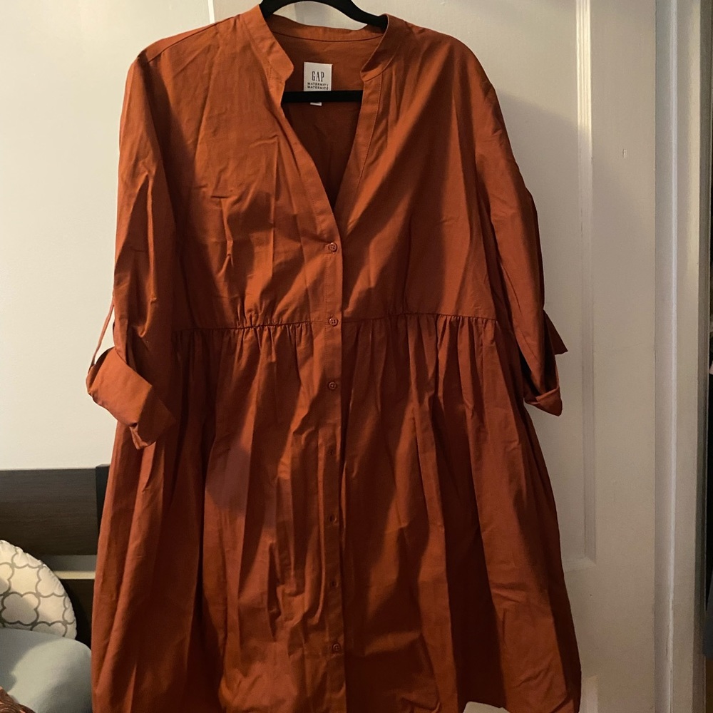 GAP Rust-Orange Button-Front Mini Dress - Picture 3 of 3